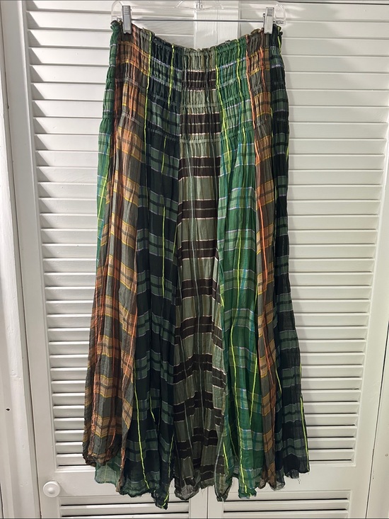 Free People Dresses & Skirts - Free People Green Plaid Maxi Skirt with Brown, Gold & Orange Accents